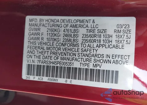 2023 Honda Cr-V Ex 2Wd z USA, uszkodzony, nr VIN 7FARS3H45PE005351